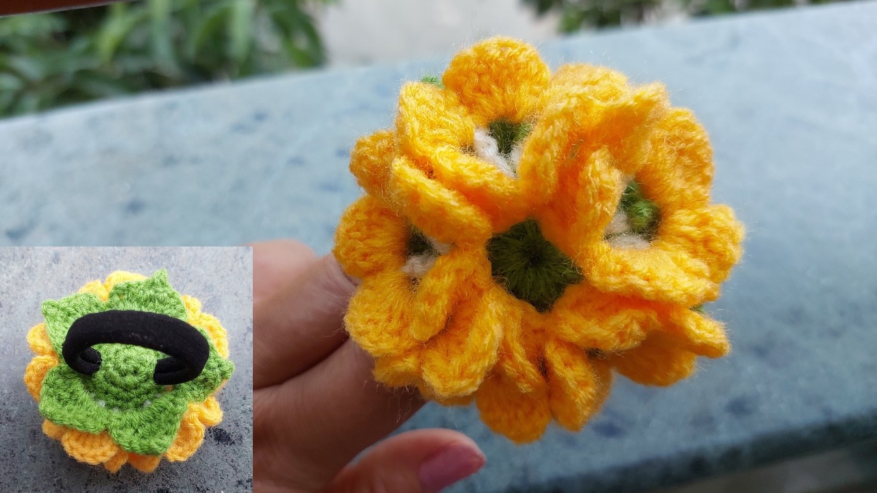 Crochet flower Hair Tie / flower Rubber Band - YouTube