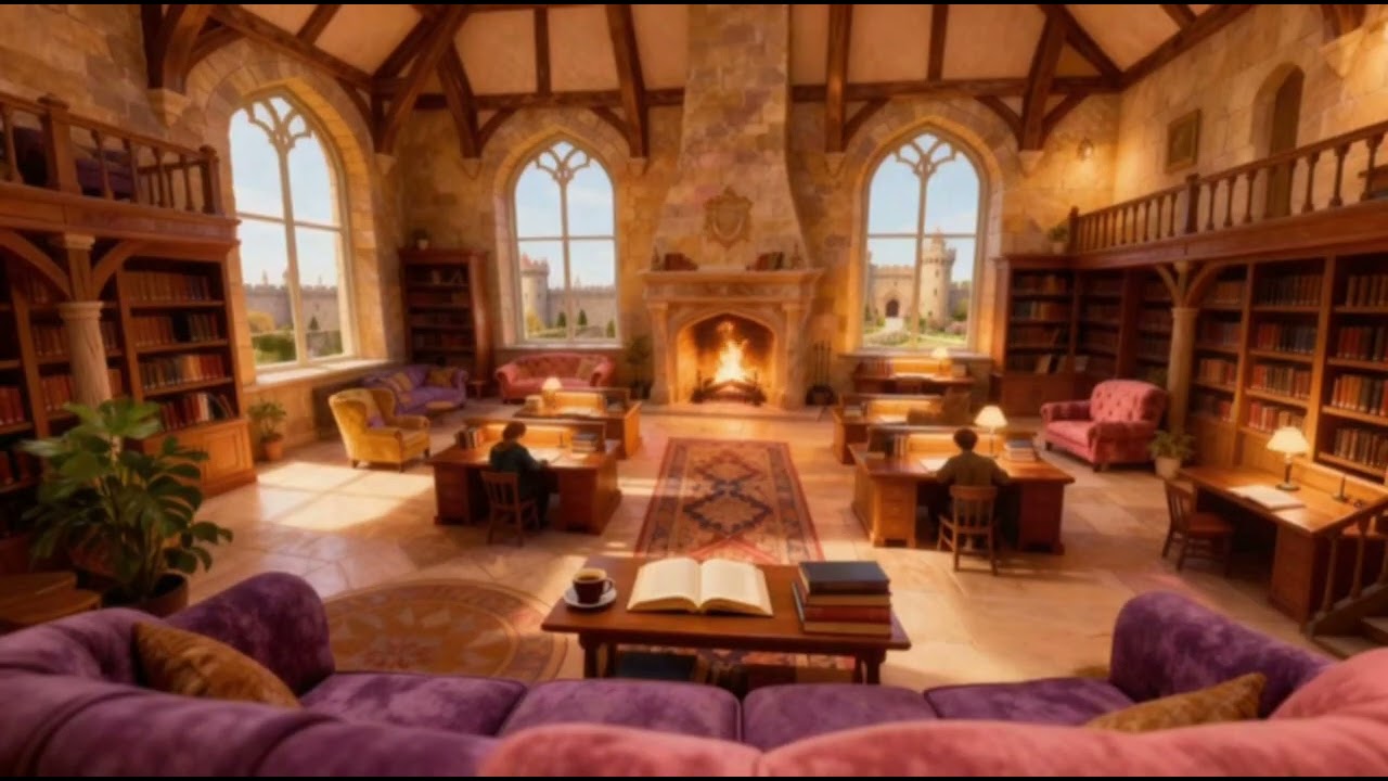 Sanctum of the Sacred Quill Study Hall | Castle University Library | Quill Scratches Fireplace ASMR🪶