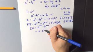 Induction: Divisibility Proof example 6 (a^n - b^n is divisible by a - b) Induction: Divisibility Proof example 6 (a^n - b^n is divisible by a - b)