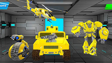 Multi Robot Car Transform Game 21: Yellow Robot Army Tank Helicopter Battle - Android Gameplay