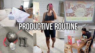 PRODUCTIVE WORKING MOM VLOG! BALANCING MOM LIFE, CLEANING, EVENING ROUTINE, COOKING, &amp; NEW WORKOUT