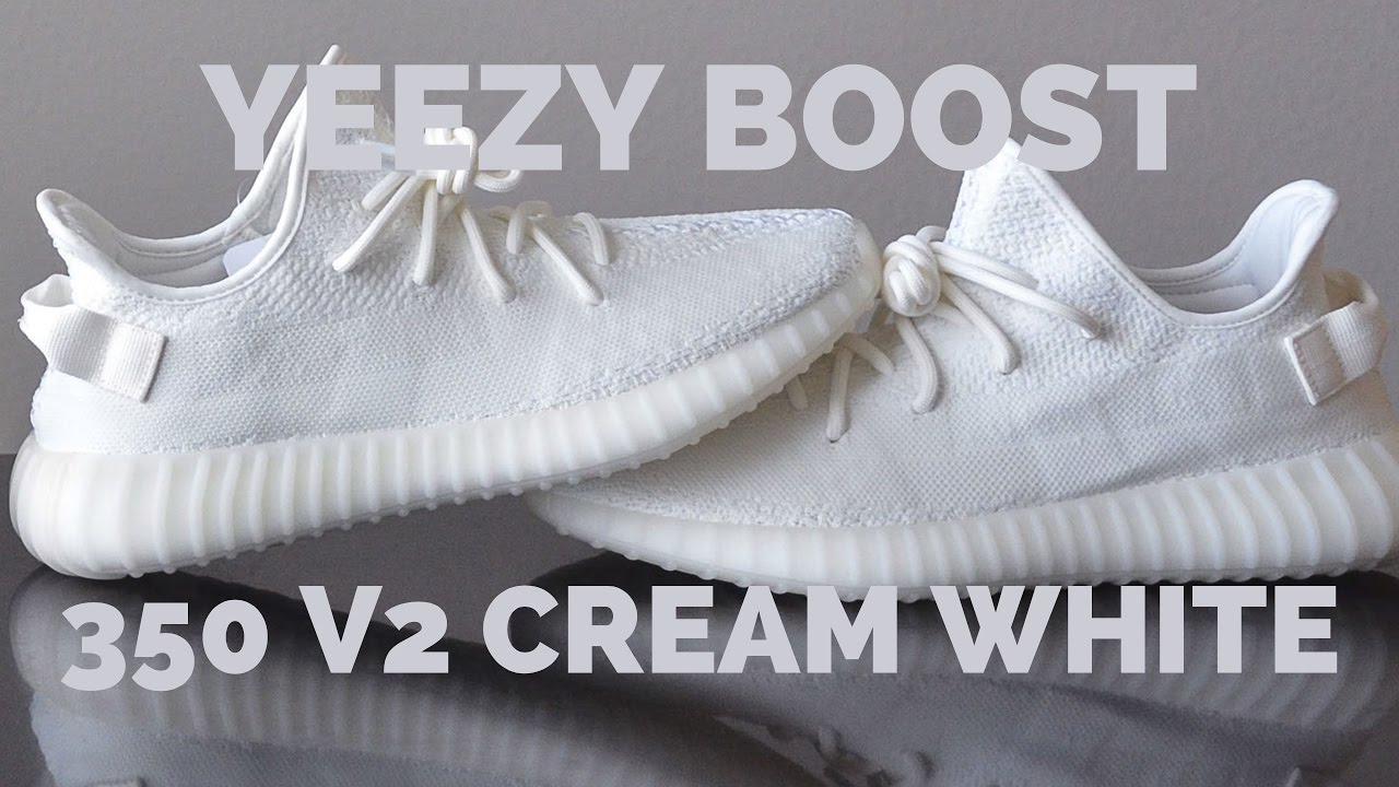 cream white yeezy on feet