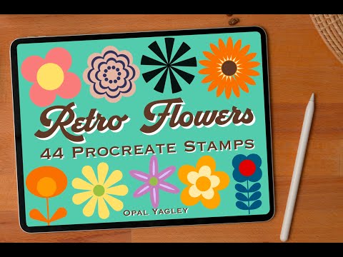 44 Retro Flower Procreate Stamps , Groovy Floral Procreate Brushes I Opal Yagley