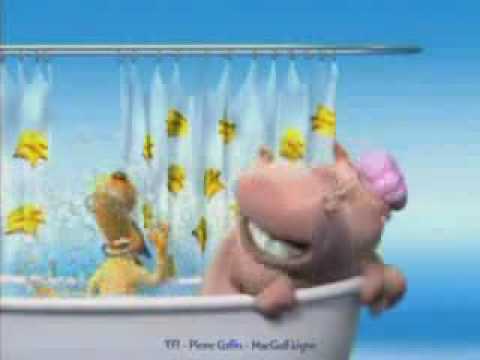 O hipopotamo e o cachorro tomando banho