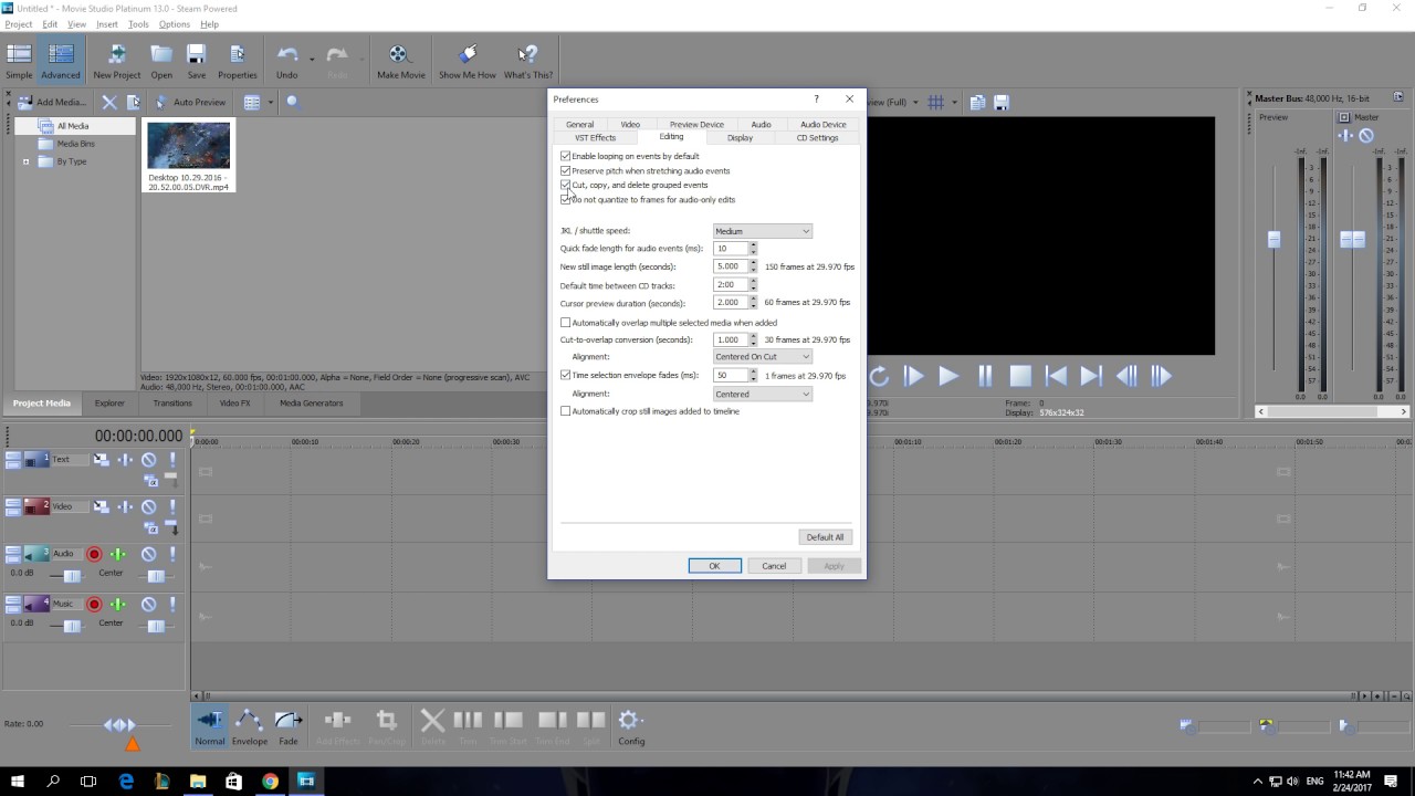 How To Disable Cut Copy and Delete Grouped Events In Vegas Movie Studio Platinum