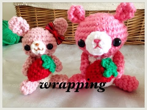 ごんちゃん様 miniあみぐるみ くま果物コーデ I tried wrapping crocheted dolls with materials from a 100