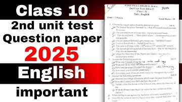 Class 10 2nd unit test English question paper 2025 SEBA board