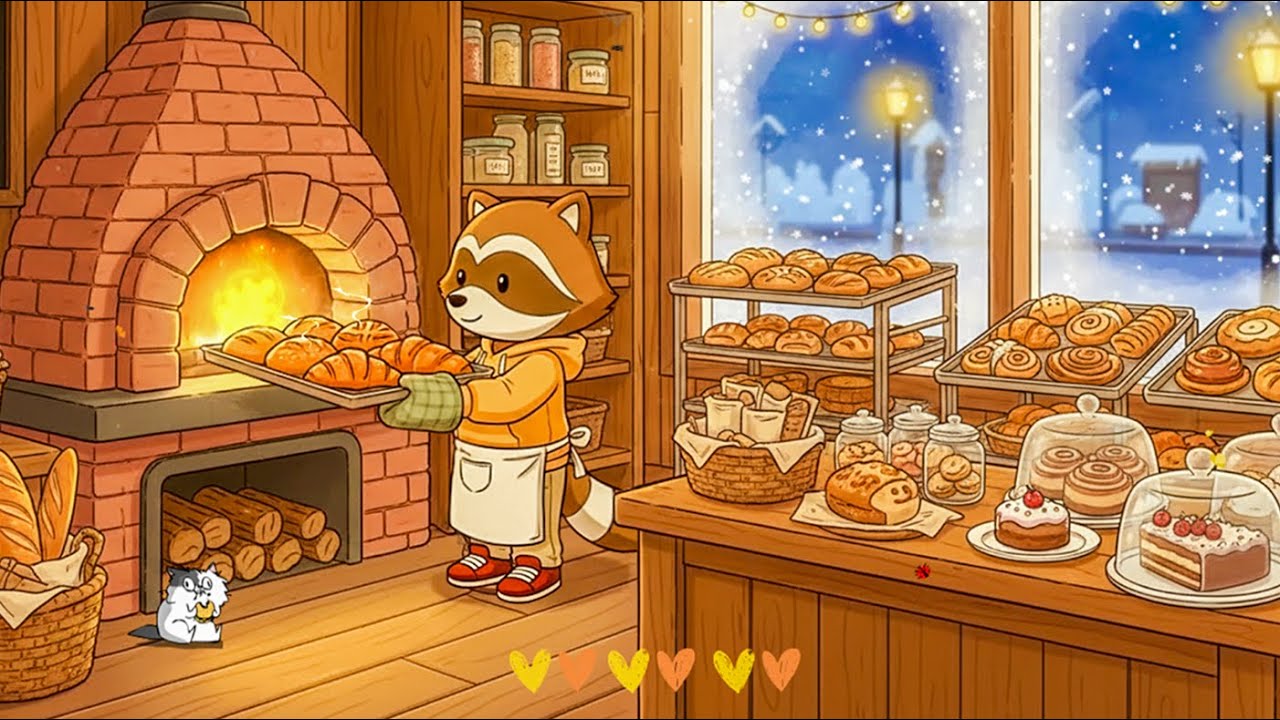 Raccoon’s Winter Bakery Night ✨ Cozy Night Lofi for Relax & Study 🎄Calm Lofi for Study Sessions