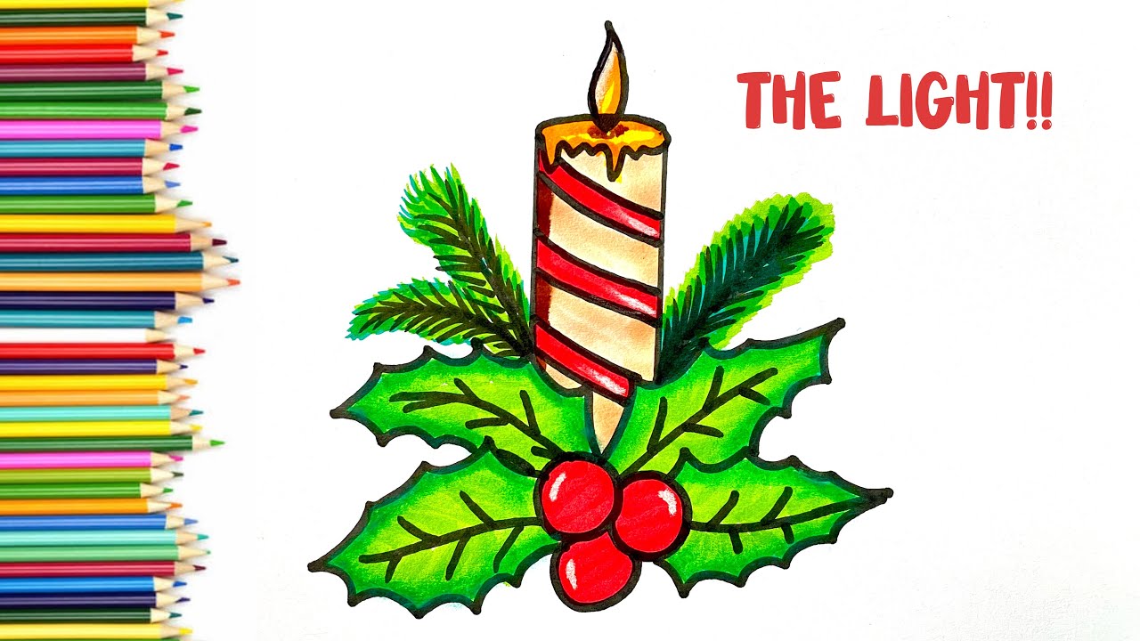 How to draw CHRISTMAS CANDLE 🕯️Christmas candle easy drawing step by
