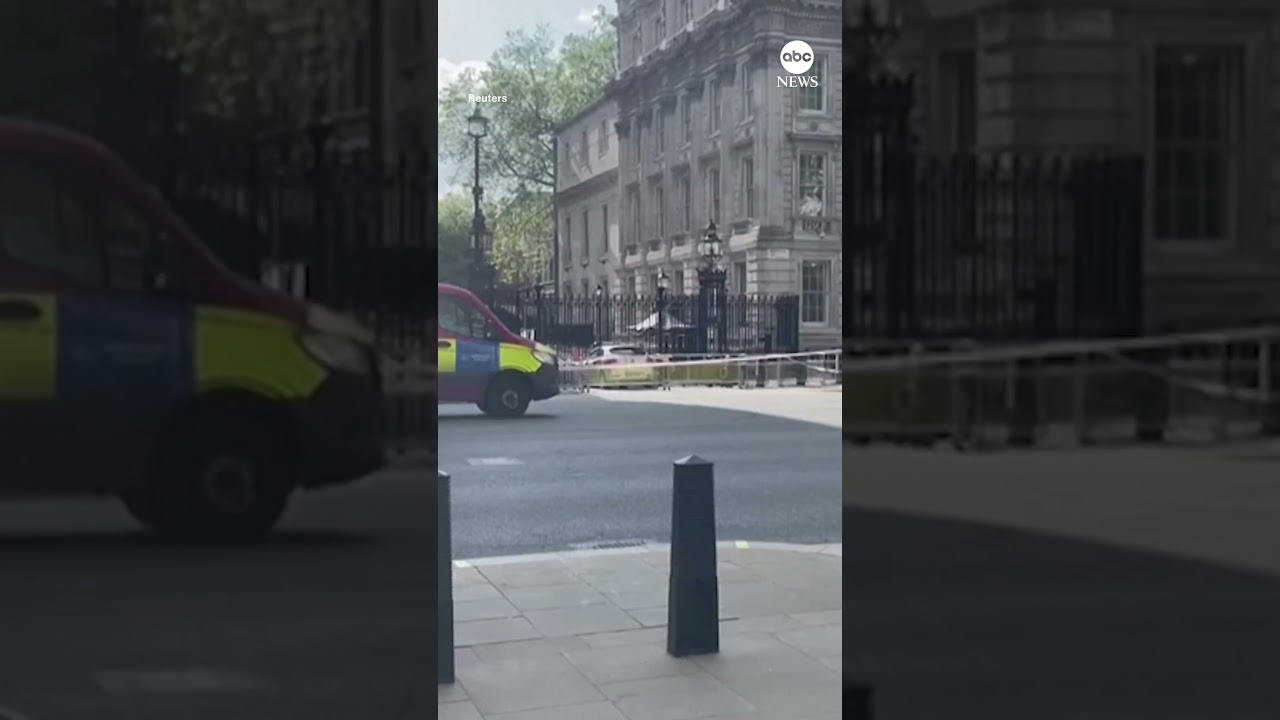 A driver has been arrested after crashing his vehicle into gates outside Downing Street.