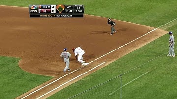 NYM@PHI: Rollins, Utley turn two to end 4th inning