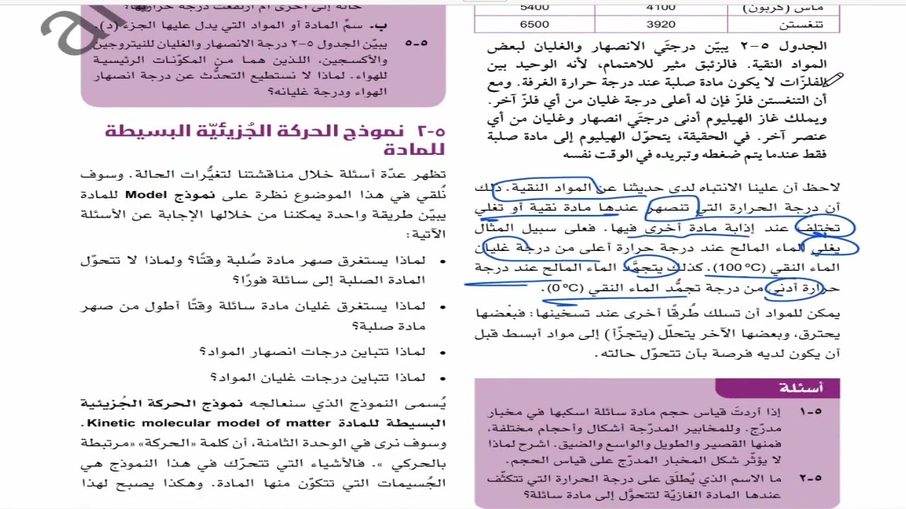 حل أسئلة و شرح حالات المادة كتاب الفيزياء الصف التاسع المنهاج العماني