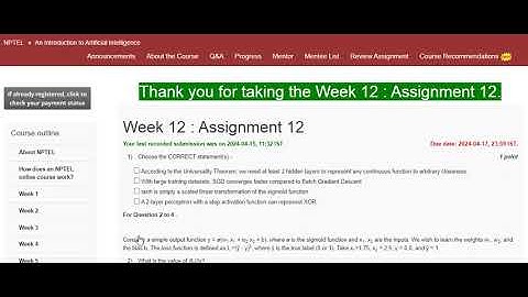 NPTEL An Introduction to Artificial Intelligence Week 12 Assignment 12 Answers l April 2024