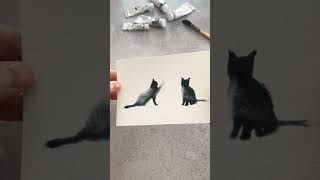 watercolor painting black cat drawing #draw #craft #cat #shorts