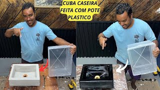 BRILHANTE IDEIA Passo a passo Como FAZER CUBA DE PIA CASEIRA COM POTE PLASTICO PARA SUA CASA VEJA