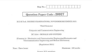 EC3354 | Signals and Systems | Nov Dec 2023 | Anna University | Questions
