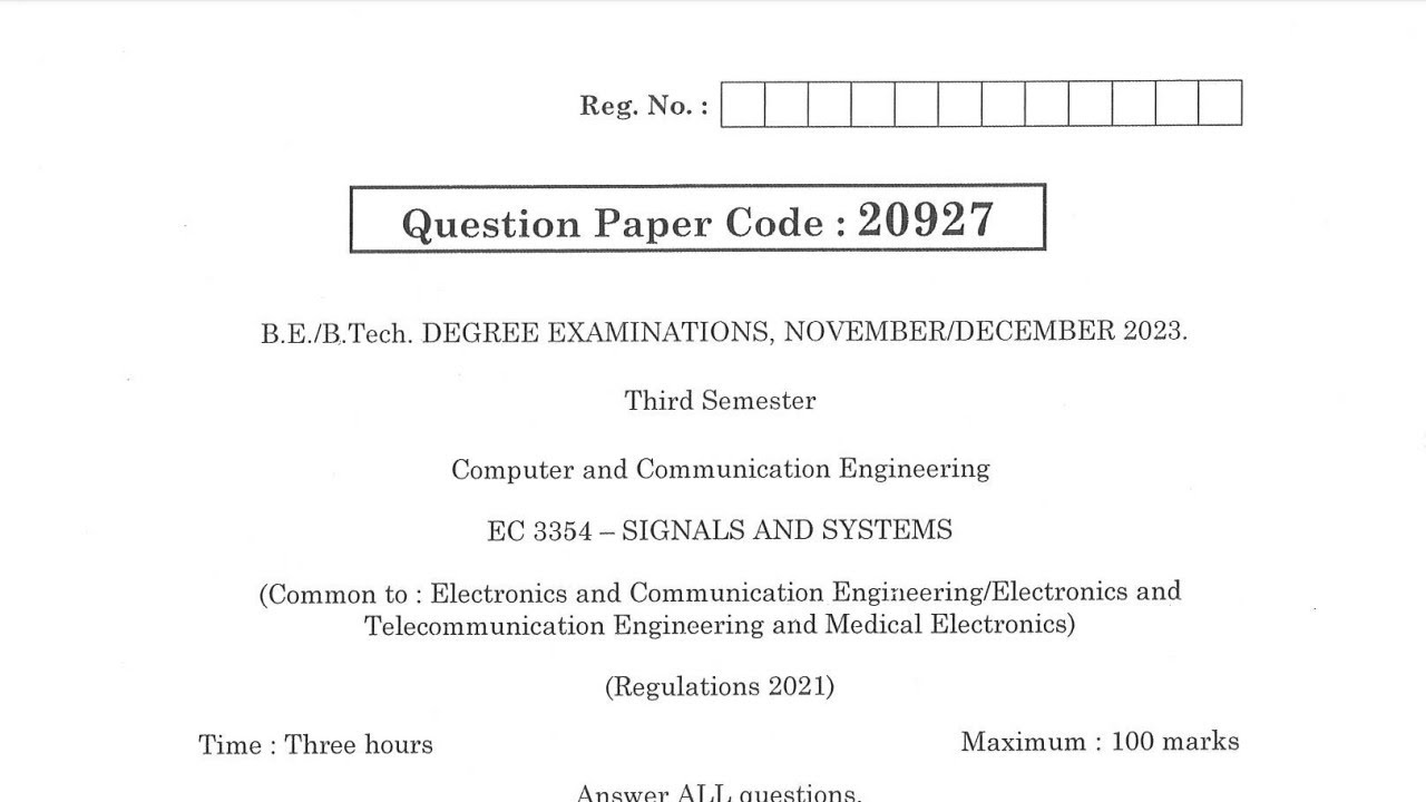 EC3354 | Signals and Systems | Nov Dec 2023 | Anna University ...