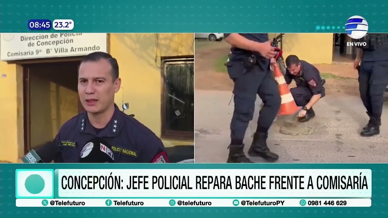 Jefe policial repara bache frente a comisaría