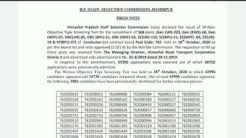 HPSSC Hamirpur HRTC Conductor 762 Post Code Written Test Result Final AnswerKey