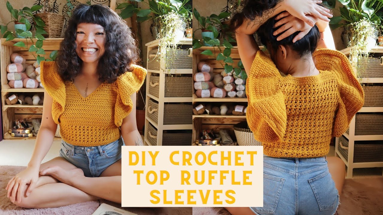 DIY Crochet Crop Top with Ruffle Sleeves