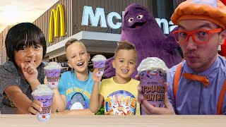 Ryan's World and Blippi Fun World and Vlad and Niki try Grimace Shake Challenge in Real Life!