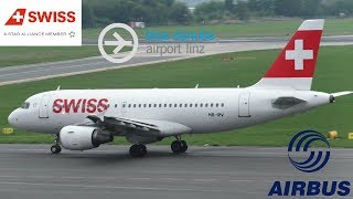 Swiss Airbus A319 taxi   takeoff Linz Airport HB-IPV LOWL LNZ