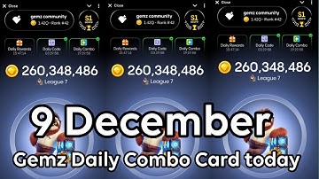 Gemz Daily Combo Card|| Today Gemz Daily Combo Card|| 9 December 2024