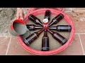 Recycle glass bottles .DIY coffee table from glass bottles and cement . How to make outdoor tables