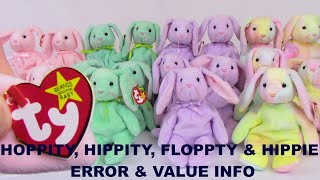 HOPPITY, HIPPITY, FLOPPITY & HIPPIE TY Beanie Baby Bunny Rabbits (Errors, Value) - BBToyStore.com