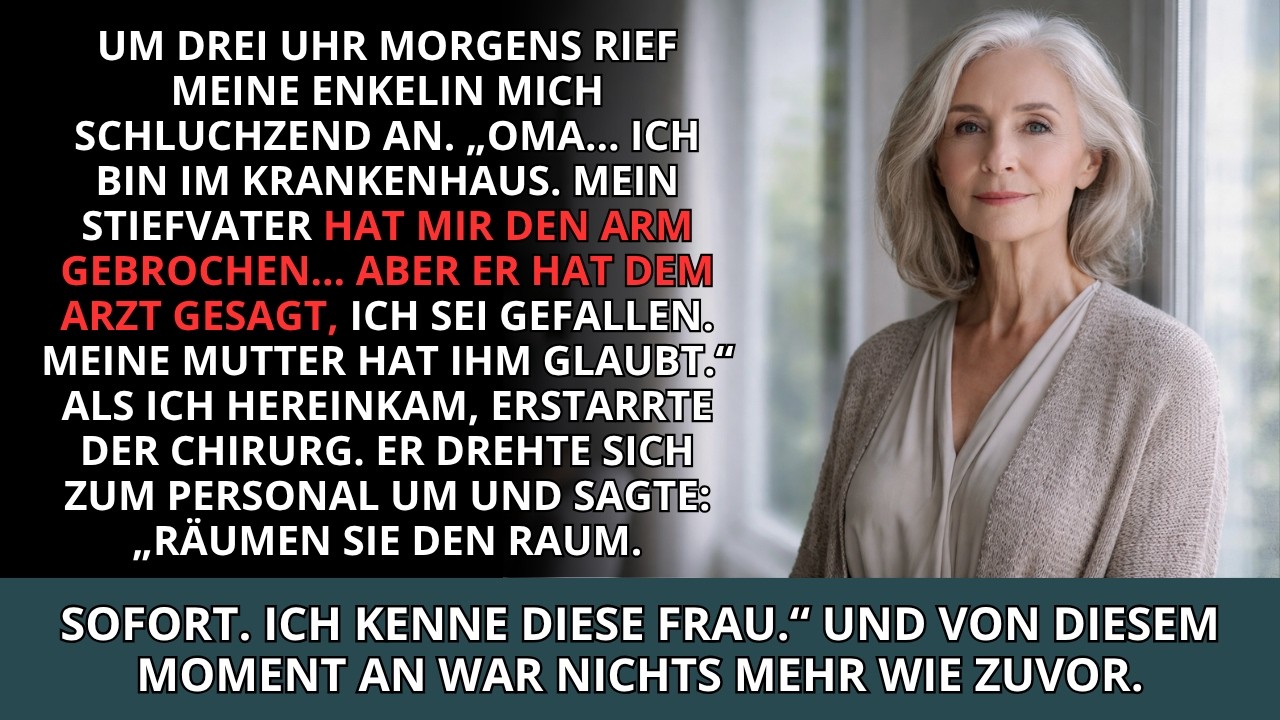Um drei Uhr morgens vibrierte mein Handy. Ich dachte an einen Irrtum, bis ich Lenis Stimme hörte, dünn und voller Panik: „Oma, komm sofort ins Klinikum, und sag Mama nichts.“ Ich zog den Mantel...
