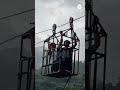 Villagers in Nepal use zip line to cross river after floods wash away bridges