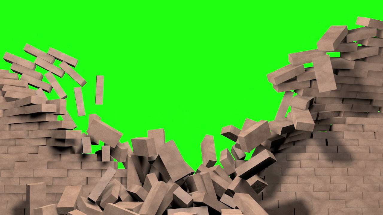 Green Screen exploding wall version 3 free footage for use in video editing software