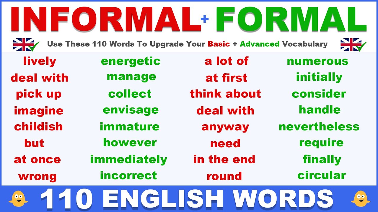 Informal Formal English Words Use These 110 Words To Upgrade Your