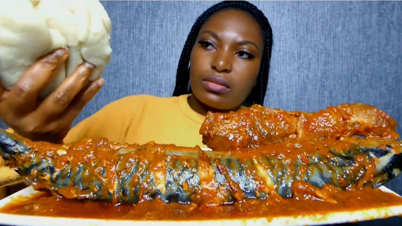 delicious fish and chicken tomato sauce with fufu