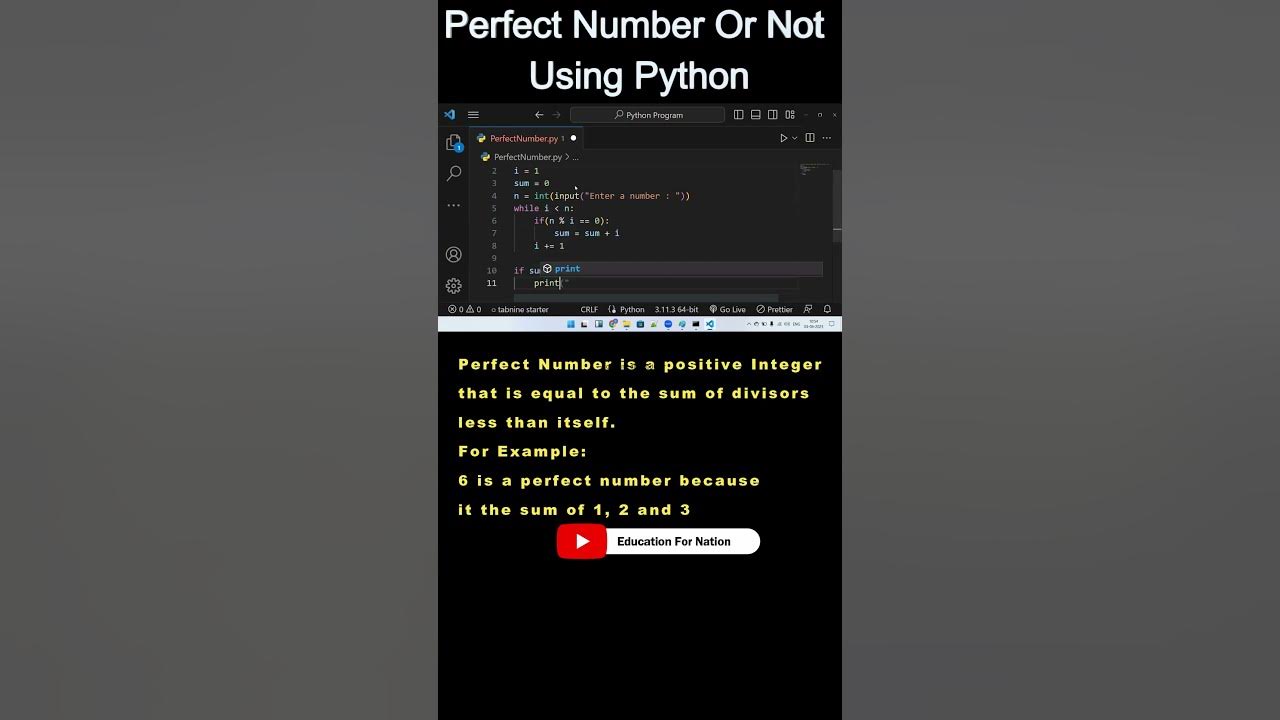 Python Program to Find Perfect Numbers | Python Coding Tutorial - YouTube