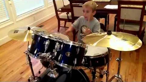 Maxwell Shaffer playing on new drums.