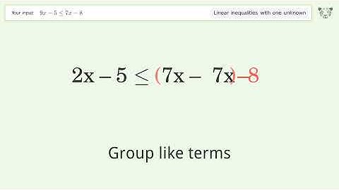 Solving Linear Inequalities: 9x-5 is Smaller Than or Equal to 7x-8