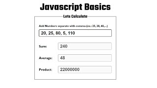 Generate Sum, Average and Product by Given Numbers || Javascript for beginners