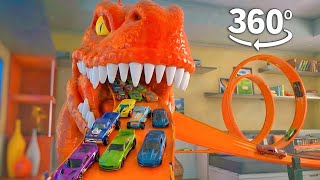 Hot Wheels vs. T-REX! 360° VR Dinosaur Track Race