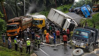 Detik-Detik Kecelakaan Beruntun || Roda Truck Sampai Lepas Dan Terguling