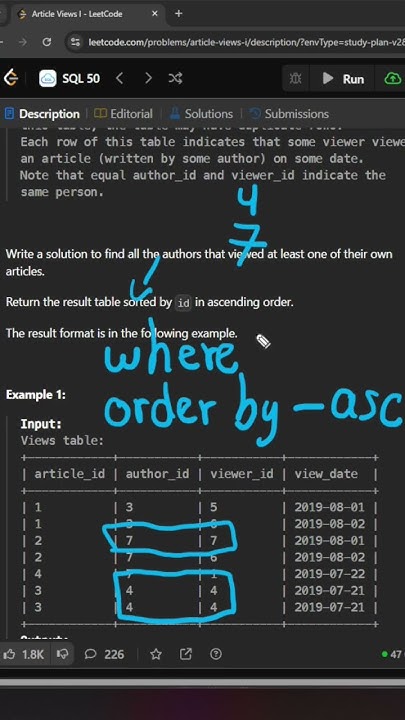Article Views | LeetCode Solución explicado paso a paso #leetcode # ...