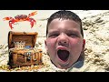 PLAYING IN THE SAND! Pirate Treasure Hunt, BABY Shark in Water at the Beach w/ Caleb Pretend Play!