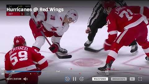 Traditional soft dump-in and battle by Carolina vs. the Red Wings.