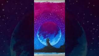 Oil Pastels | purple Moonlight | Old VDO #21 #shorts #short #shortvideo #oilpastel