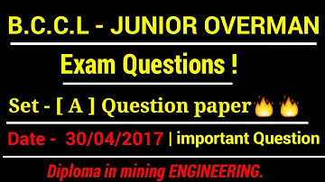 Mining Upcoming B.C.C.L Vacancy | Previous year Question | Set A Question | junior Overman | Mining