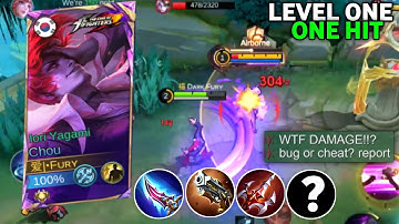 TOP GLOBAL CHOU LEVEL ONE ONE HIT!! DAMAGE!! | CHOU BEST BUILD AND EMBLEM SET | 2025 MUST TRY MLBB