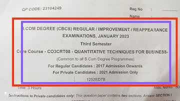 QT|| Previous  years question paper 2023 || 3rd semester || B.Com|| MG University ||