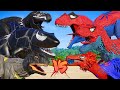 All red spiderman vs all black superheros dinosaurs battle dinosaur pro 3 superhero team