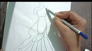 how to draw fashion dresses for beginners || beautiful dress design step by step