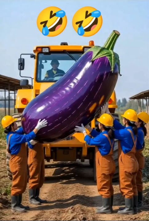 Funniest Eggplant Loading Ever! Chinese Women Workers & Giant Vegetable 🤣 #viralshortvideo